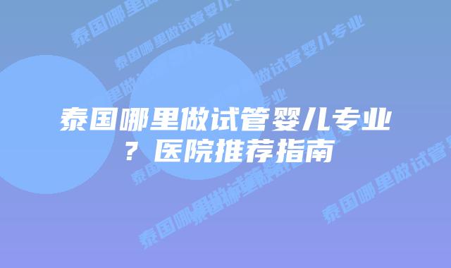 泰国哪里做试管婴儿专业？医院推荐指南