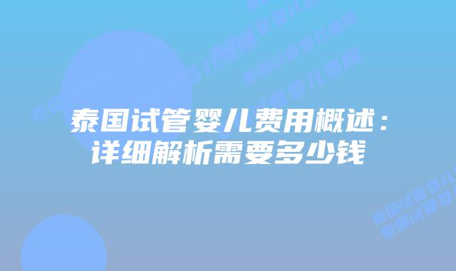 泰国试管婴儿费用概述:详细解析需要多少钱插图 泰国试管婴儿费用概述:详细解析需要多少钱