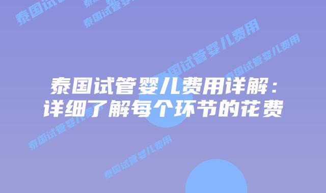 泰国试管婴儿费用详解:详细了解每个环节的花费插图 泰国试管婴儿费用详解:详细了解每个环节的花费