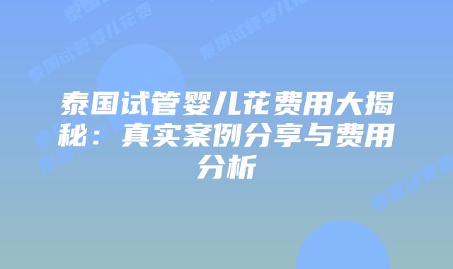 泰国试管婴儿花费用大揭秘:真实案例分享与费用分析插图 泰国试管婴儿花费用大揭秘:真实案例分享与费用分析