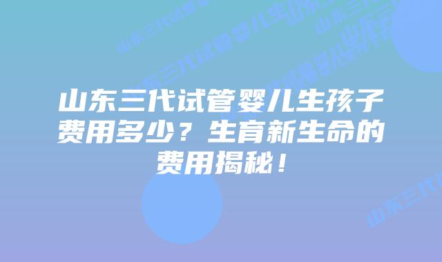 山东三代试管婴儿生孩子费用多少？生育新生命的费用揭秘！