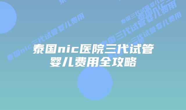 泰国nic医院三代试管婴儿费用全攻略