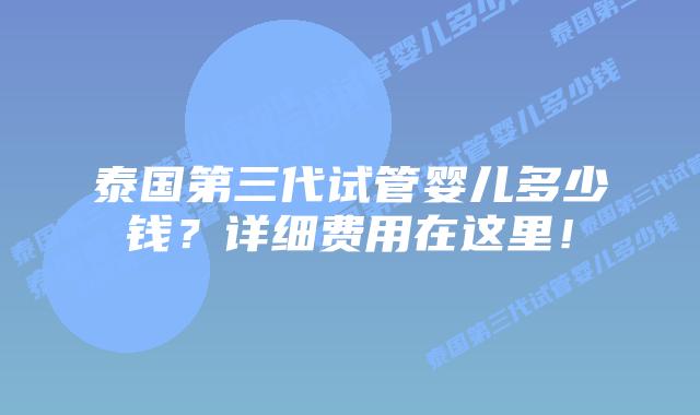 泰国第三代试管婴儿多少钱？详细费用在这里！
