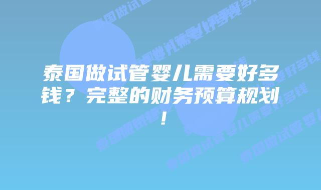 泰国做试管婴儿需要好多钱?完整的财务预算规划!插图 泰国做试管婴儿需要好多钱?完整的财务预算规划!