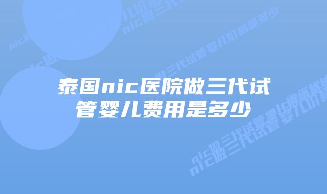 泰国nic医院做三代试管婴儿费用是多少插图 泰国nic医院做三代试管婴儿费用是多少