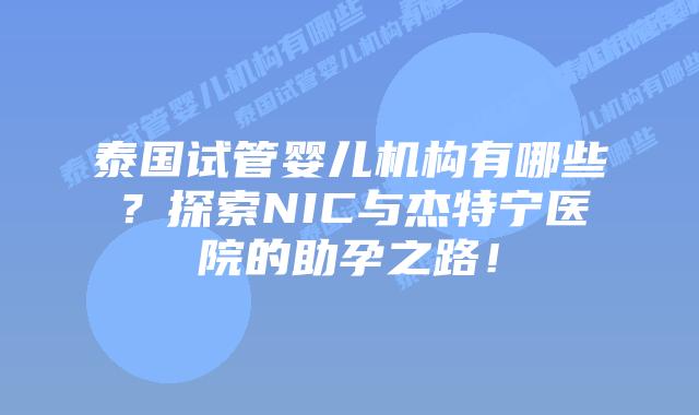 泰国试管婴儿机构有哪些？探索NIC与杰特宁医院的助孕之路！