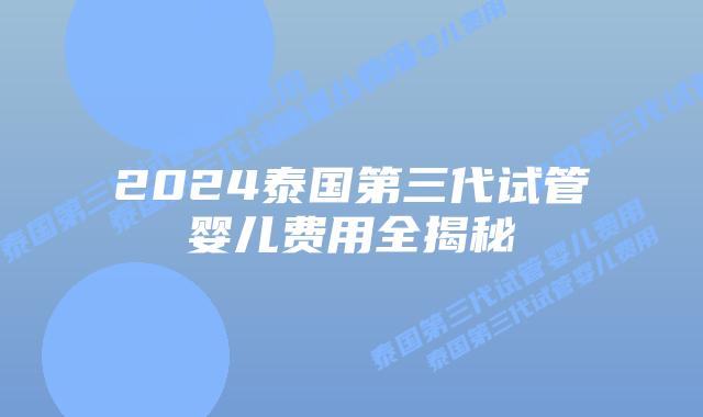 2024泰国第三代试管婴儿费用全揭秘