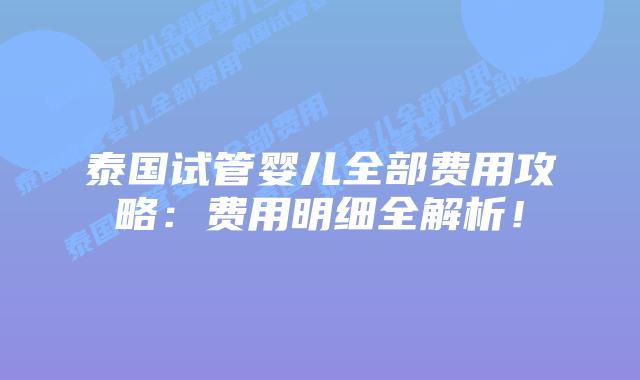 泰国试管婴儿全部费用攻略:费用明细全解析!插图 泰国试管婴儿全部费用攻略:费用明细全解析!