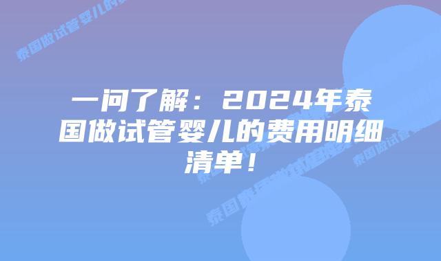 一问了解：2024年泰国做试管婴儿的费用明细清单！