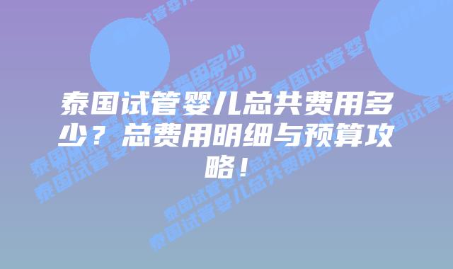 泰国试管婴儿总共费用多少？总费用明细与预算攻略！