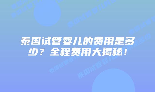 泰国试管婴儿的费用是多少？全程费用大揭秘！