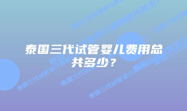泰国三代试管婴儿费用总共多少？