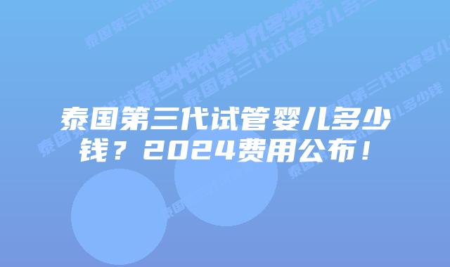 泰国第三代试管婴儿多少钱？2024费用公布！