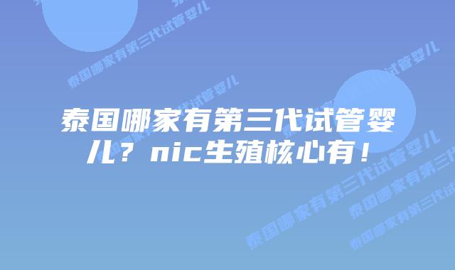 泰国哪家有第三代试管婴儿？nic生殖核心有！