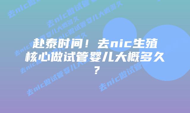 赴泰时间!去nic生殖核心做试管婴儿大概多久?插图 赴泰时间!去nic生殖核心做试管婴儿大概多久?