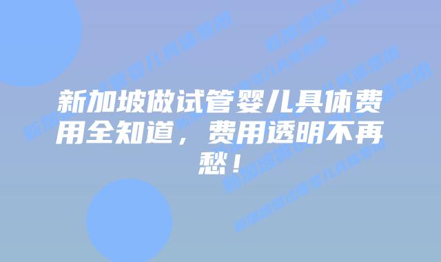 新加坡做试管婴儿具体费用全知道,费用透明不再愁!插图 新加坡做试管婴儿具体费用全知道,费用透明不再愁!
