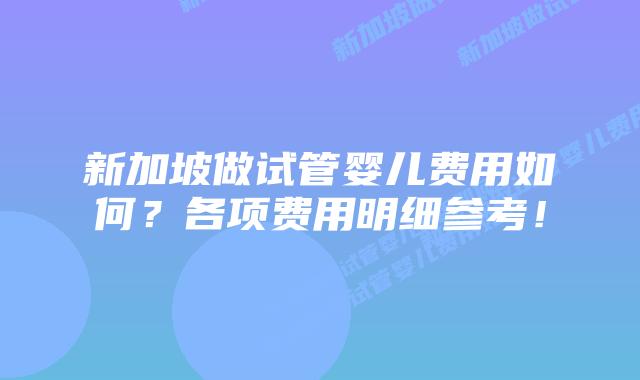 新加坡做试管婴儿费用如何？各项费用明细参考！