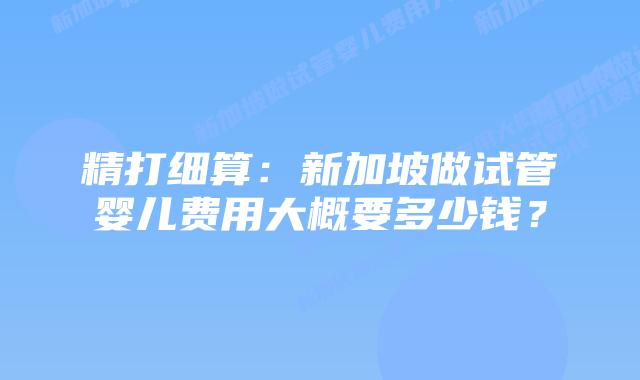 精打细算：新加坡做试管婴儿费用大概要多少钱？