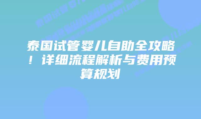 泰国试管婴儿自助全攻略!详细流程解析与费用预算规划插图 泰国试管婴儿自助全攻略!详细流程解析与费用预算规划