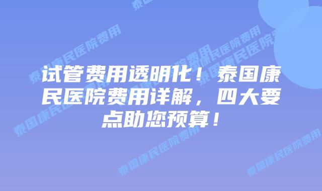 试管费用透明化!泰国康民医院费用详解,四大要点助您预算!插图 试管费用透明化!泰国康民医院费用详解,四大要点助您预算!