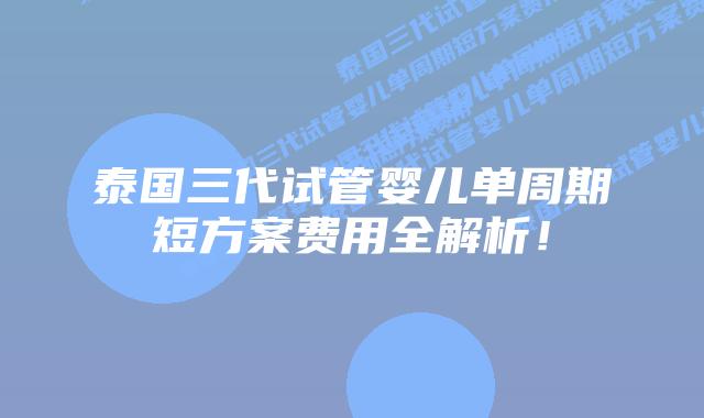 泰国三代试管婴儿单周期短方案费用全解析！