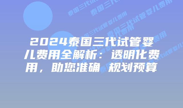 2024泰国三代试管婴儿费用全解析：透明化费用，助您准确 规划预算