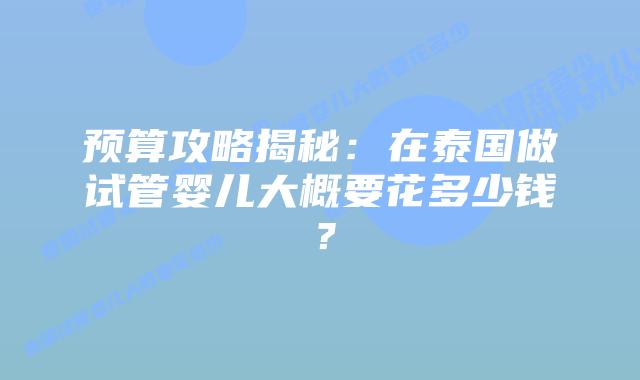 预算攻略揭秘:在泰国做试管婴儿大概要花多少钱?插图 预算攻略揭秘:在泰国做试管婴儿大概要花多少钱?