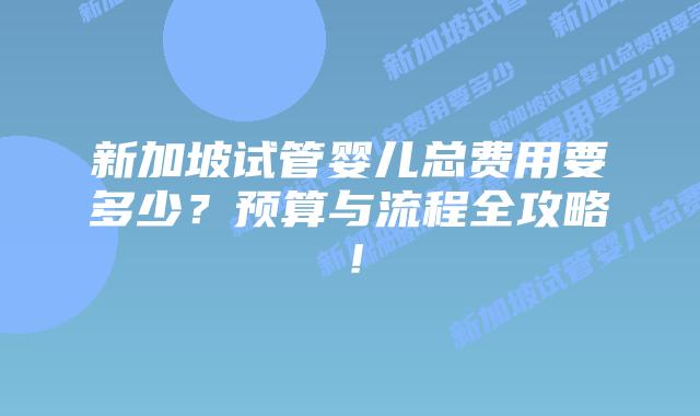 新加坡试管婴儿总费用要多少？预算与流程全攻略！