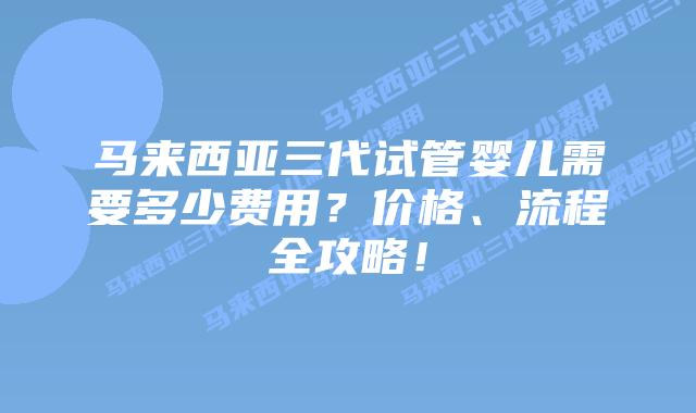 马来西亚三代试管婴儿需要多少费用？价格、流程全攻略！