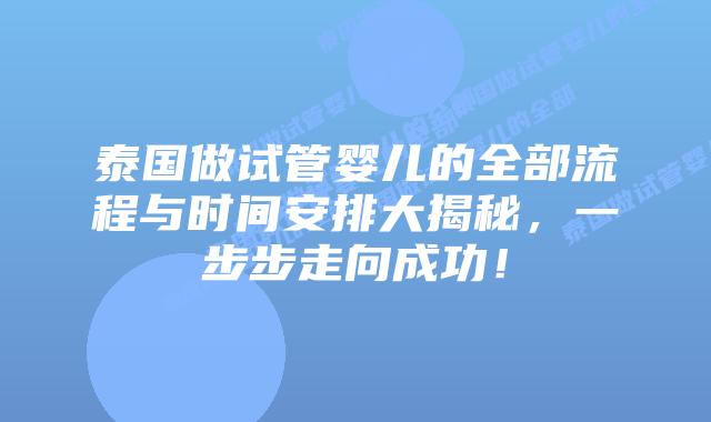 泰国做试管婴儿的全部流程与时间安排大揭秘，一步步走向成功！