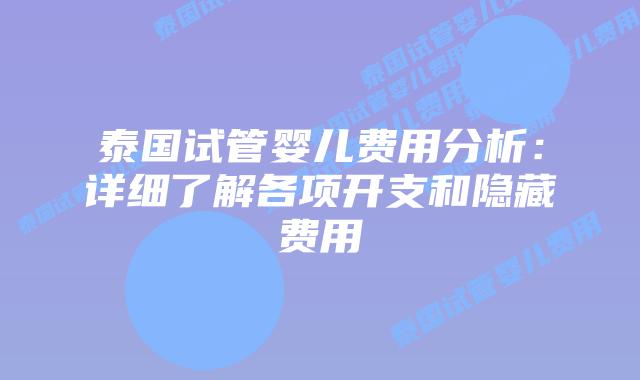 泰国试管婴儿费用分析:详细了解各项开支和隐藏费用插图 泰国试管婴儿费用分析:详细了解各项开支和隐藏费用
