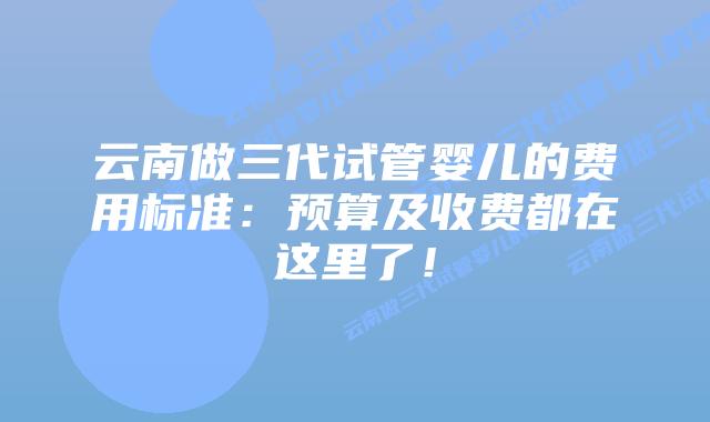 云南做三代试管婴儿的费用标准:预算及收费都在这里了!插图 云南做三代试管婴儿的费用标准:预算及收费都在这里了!