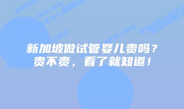 新加坡做试管婴儿贵吗？贵不贵，看了就知道！