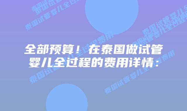 全部预算!在泰国做试管婴儿全过程的费用详情:插图 全部预算!在泰国做试管婴儿全过程的费用详情: