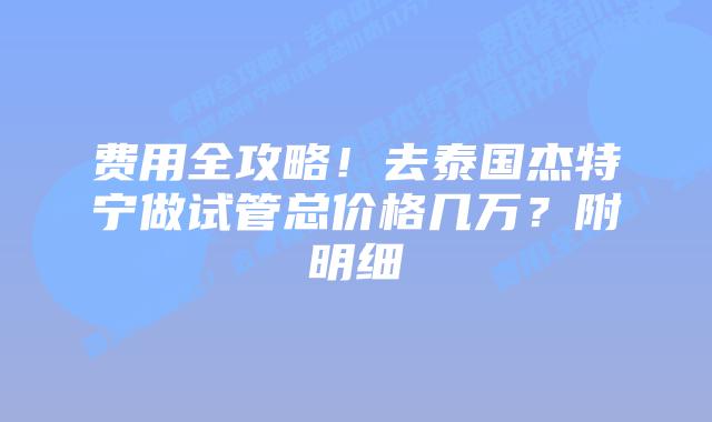 费用全攻略！去泰国杰特宁做试管总价格几万？附明细
