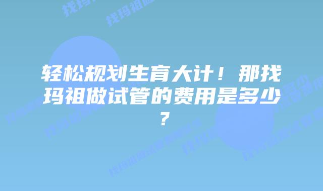 轻松规划生育大计！那找玛祖做试管的费用是多少？