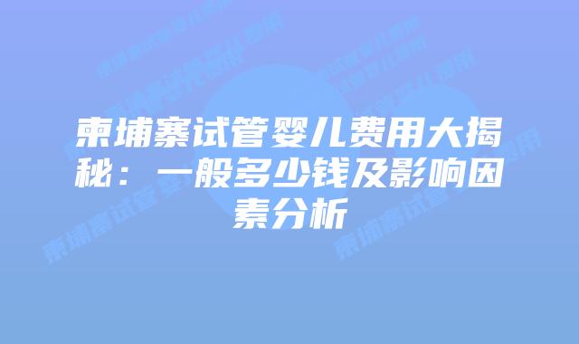 柬埔寨试管婴儿费用大揭秘:一般多少钱及影响因素分析插图 柬埔寨试管婴儿费用大揭秘:一般多少钱及影响因素分析