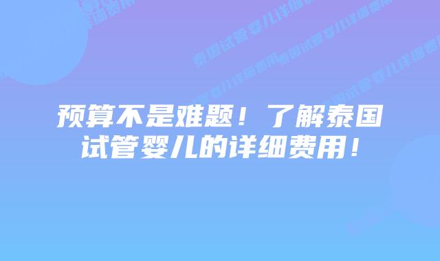 预算不是难题！了解泰国试管婴儿的详细费用！