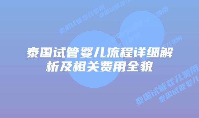 泰国试管婴儿流程详细解析及相关费用全貌