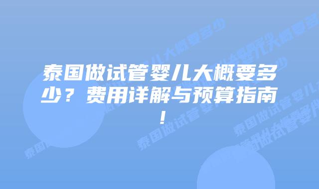 泰国做试管婴儿大概要多少?费用详解与预算指南!插图 泰国做试管婴儿大概要多少?费用详解与预算指南!