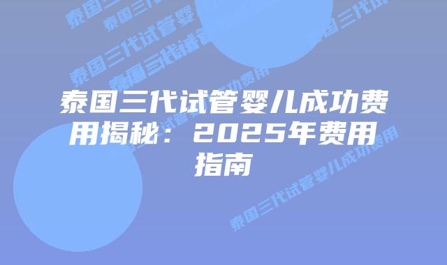 泰国三代试管婴儿成功费用揭秘:2025年费用指南插图 泰国三代试管婴儿成功费用揭秘:2025年费用指南
