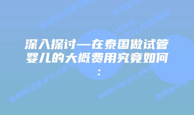 深入探讨—在泰国做试管婴儿的大概费用究竟如何：