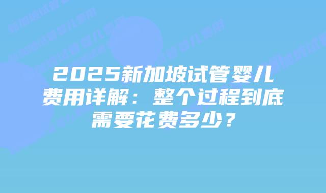 2025新加坡试管婴儿费用详解:整个过程到底需要花费多少?插图 2025新加坡试管婴儿费用详解:整个过程到底需要花费多少?
