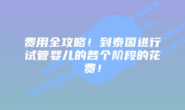 费用全攻略!到泰国进行试管婴儿的各个阶段的花费!插图 费用全攻略!到泰国进行试管婴儿的各个阶段的花费!