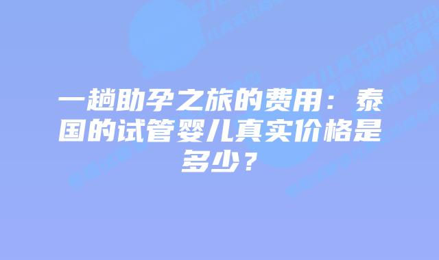 一趟助孕之旅的费用:泰国的试管婴儿真实价格是多少?插图 一趟助孕之旅的费用:泰国的试管婴儿真实价格是多少?
