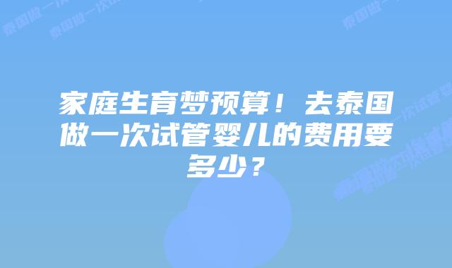 家庭生育梦预算！去泰国做一次试管婴儿的费用要多少？