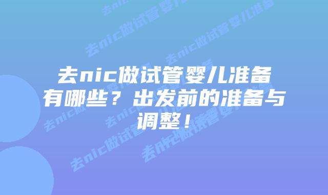 去nic做试管婴儿准备有哪些？出发前的准备与调整！