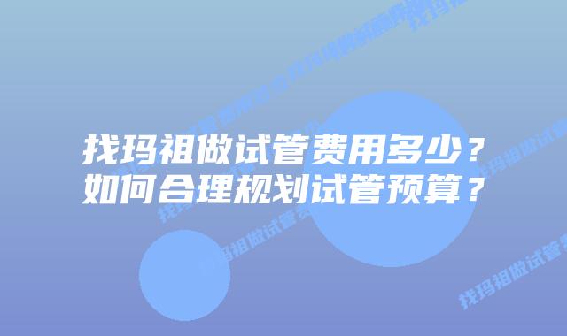 找玛祖做试管费用多少？如何合理规划试管预算？