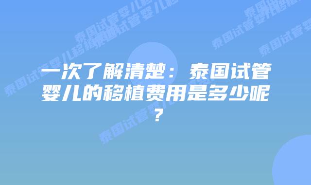 一次了解清楚：泰国试管婴儿的移植费用是多少呢？