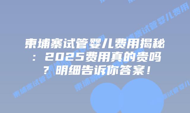 柬埔寨试管婴儿费用揭秘:2025费用真的贵吗?明细告诉你答案!插图 柬埔寨试管婴儿费用揭秘:2025费用真的贵吗?明细告诉你答案!
